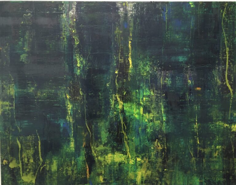 Oljemålning av Yvonne Larsson, grön skog